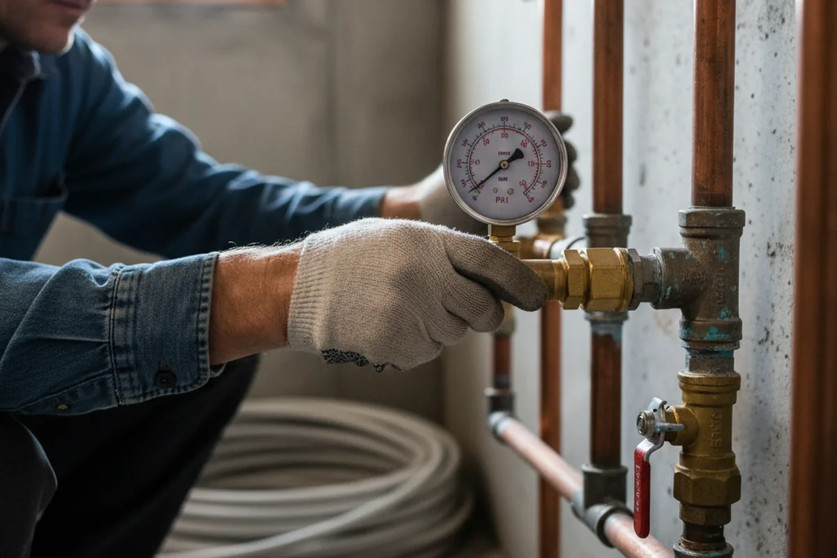 Pressure testing a repaired line during Water Line Repair in Rolling Prairie